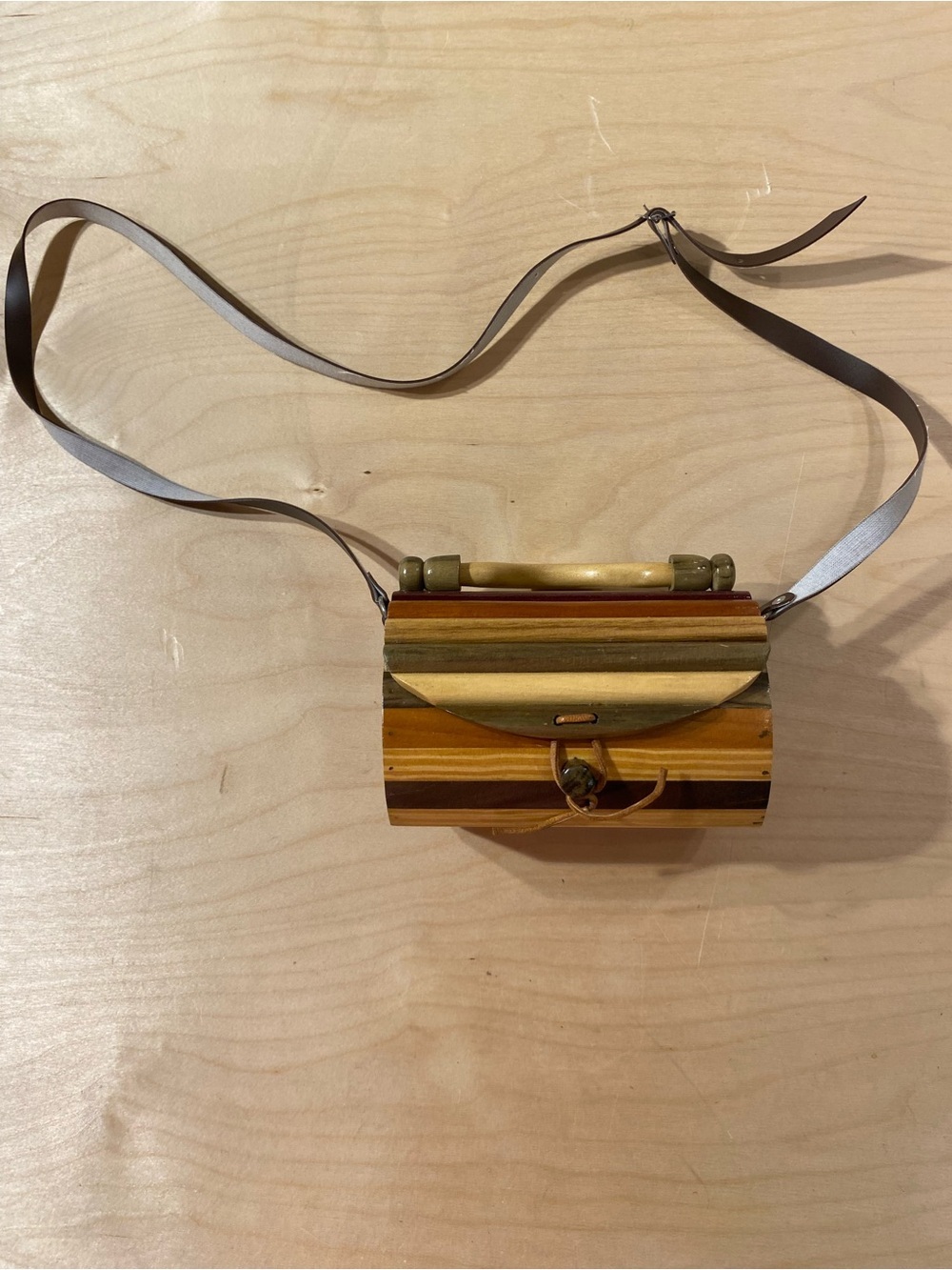 Wooden Striped Crossbody Bag - Brown & Tan (SC)